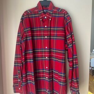 Ralph Lauren Men's Red and Blue Plaid Shirt